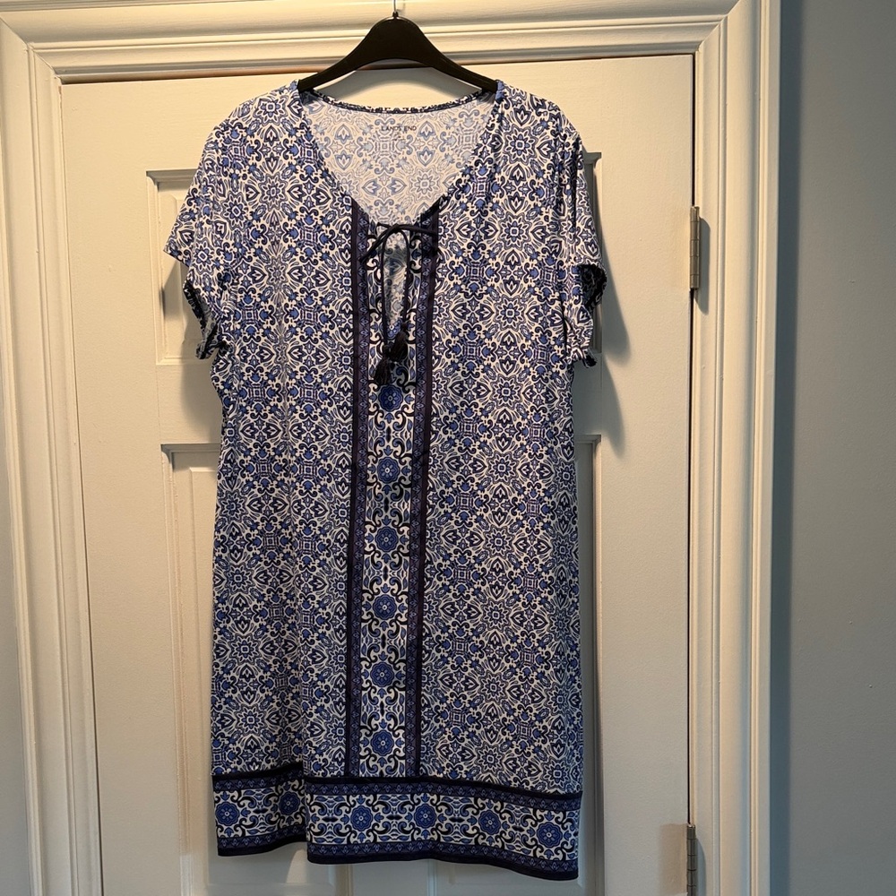Lands' End Blue and White Swim Coverup